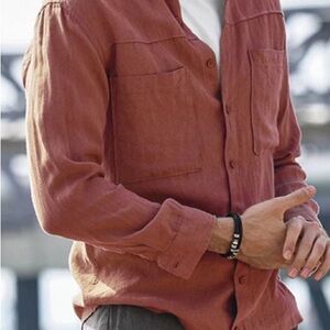 Men's Terracotta Casual Button-Down Shirt